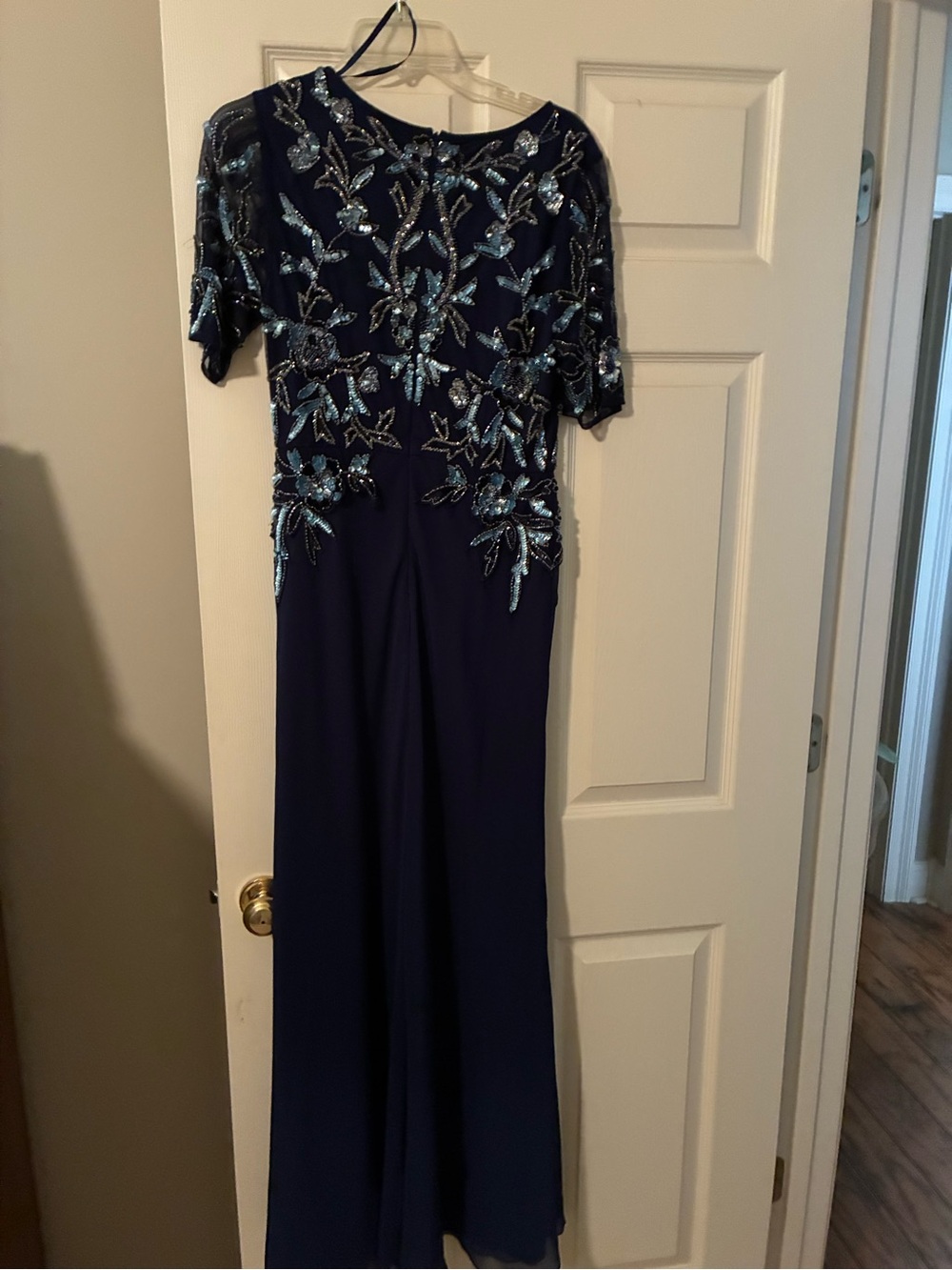Navy Beaded Floral Evening Gown WORN ONCE FOR A COUPLE HOURS ONLY